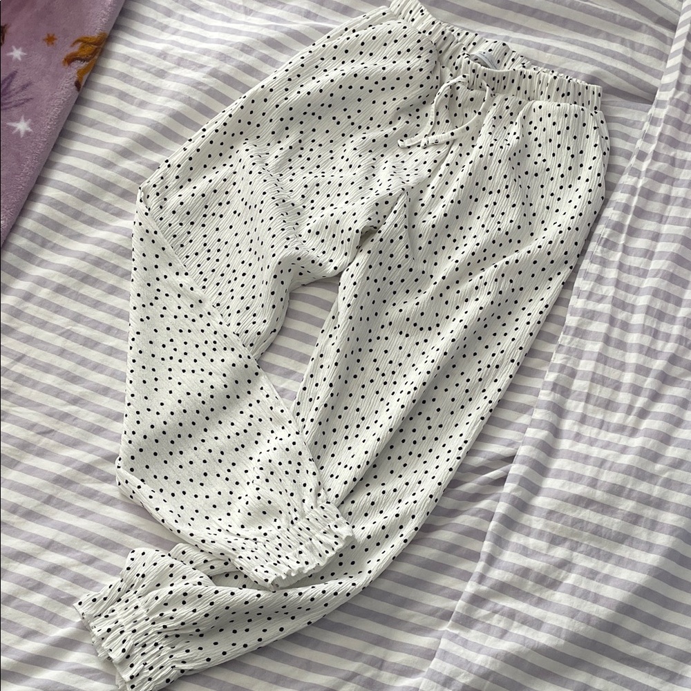 White Polka Dot Drawstring Joggers